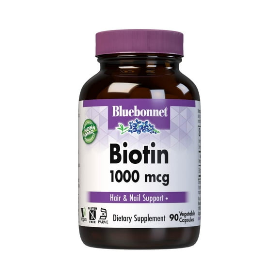 Bluebonnet Biotin 1000 mcg B Vitamin That Helps Make Keratin, Vegan, 90 Vegetable Caps