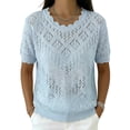 thumbnail image 4 of WCJM Womens Summer Crew Neck Short Sleeve Sweater Casual Crochet Hollow Out Knit Pullover Beach Coverup (Light Blue,S), 4 of 5
