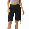 thumbnail image 2 of Miluxas Women's Wide Leg Cargo Capris Summer High Waisted Zip Button Shorts Versatile Business Casual Cargos with Pockets Black, 2 of 6