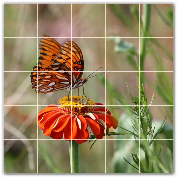 Picture-Tiles.com: Butterfly Ceramic Tile Wall Mural WAL500293-55XL. 60"W x 60"H using (25) 12" x 12" Ceramic Tiles-Satin Finish
