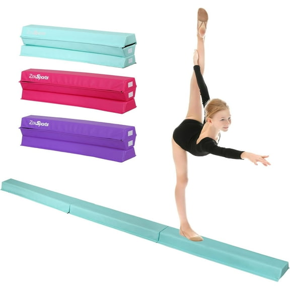 PRZL 9ft Folding Gymnastics Balance Beam Low Floor Balance Beam Bar with Anti-Slip Base Extra Firm Foam Walking Beams Home Balance Training Gymnastics Equipment