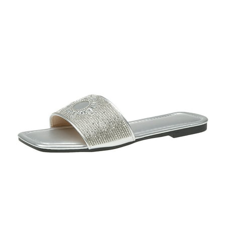 

TUOBARR Sandals Women Dressy Summer Flat Women s New Summer Casual Beach Flat Bottomed Sandals Silver