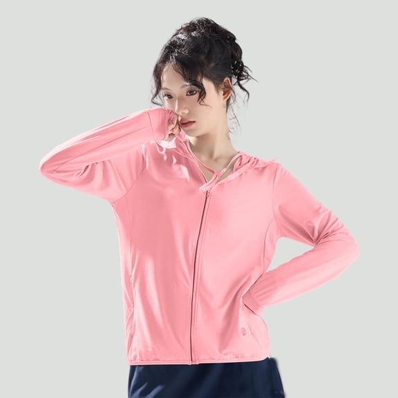 YueHuiYing Women's UPF 50  Sun Protection Hoodie Jacket Lightweight Full Zip Athletic Jacket Long Sleeve Shirt with Pockets