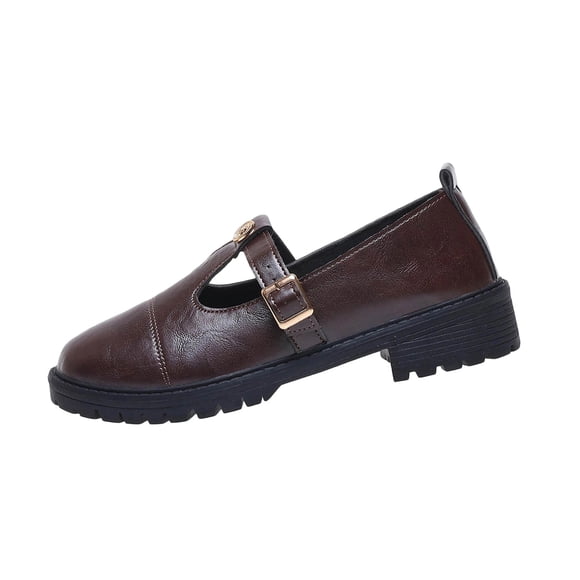 Mary Jane Loafers for Women with Buckle Decor and Platform Sole, Casual Slip-On Shoes in Black or Brown for Spring and Summer