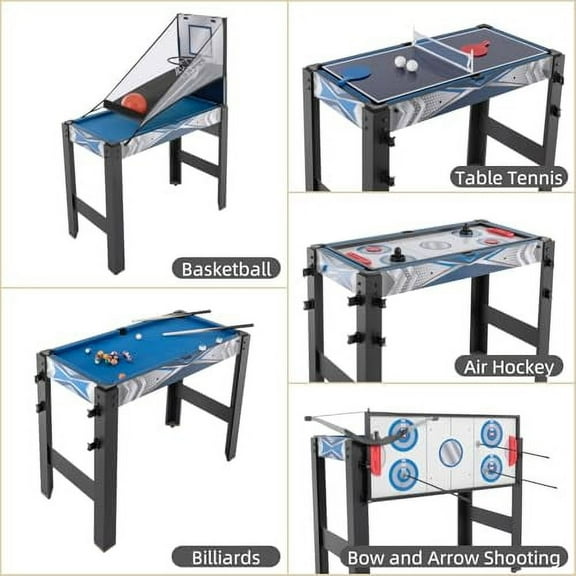 Game Table, 5-in-1 Multi Game Table, Combo Game Table for Billiards, Air Hockey, Table Tennis, Basketball, Bow and Arrow Shooting