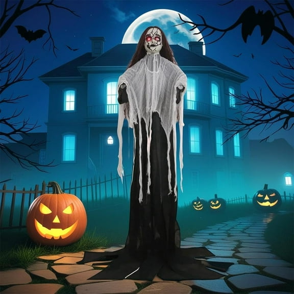 Halloween Decor under $5! Yannianjz Animated Halloween Ghost, Animatronic with Sound and Light Activation, Indoor Outdoor Halloween Decoration, Spooky and Scary Prop for Haunted Houses