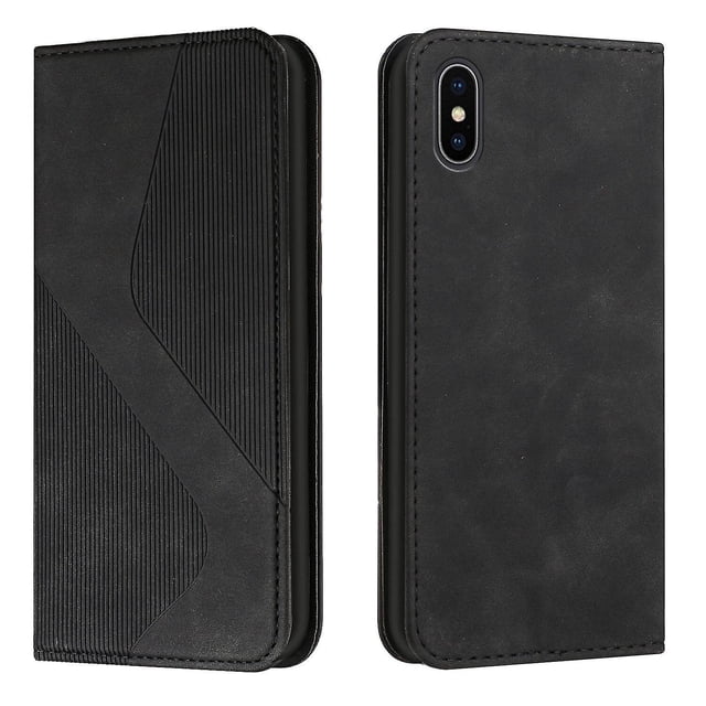 Funda tipo cartera de cuero magnético texturizado con patrón en S para iPhone X/XS: alta resistencia magnética, ranuras para tarjetas, antiarañazos y protección duradera.