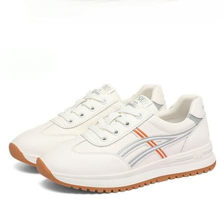 Women s sneakers fashionable 4cm thick sole Increase height slim Round toe lace-up female Outdoor casual Running sports travel shoes Off-white