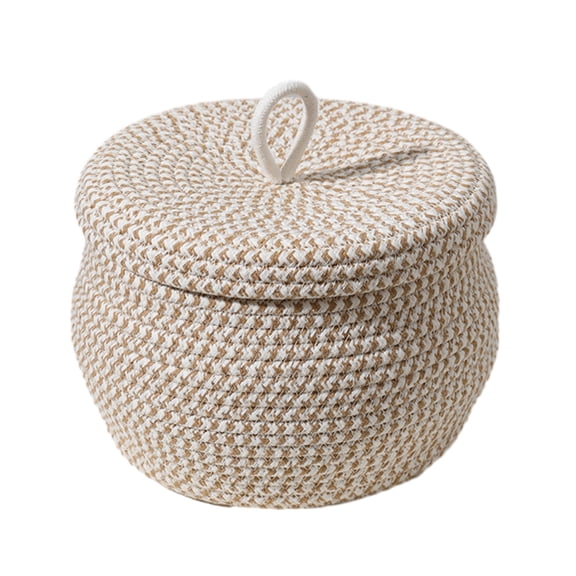 Hand-woven Storage Basket with Lid Cotton Rope Container for Eggs Snack Tray Baby Laundry Toy Organizer Home Decorations