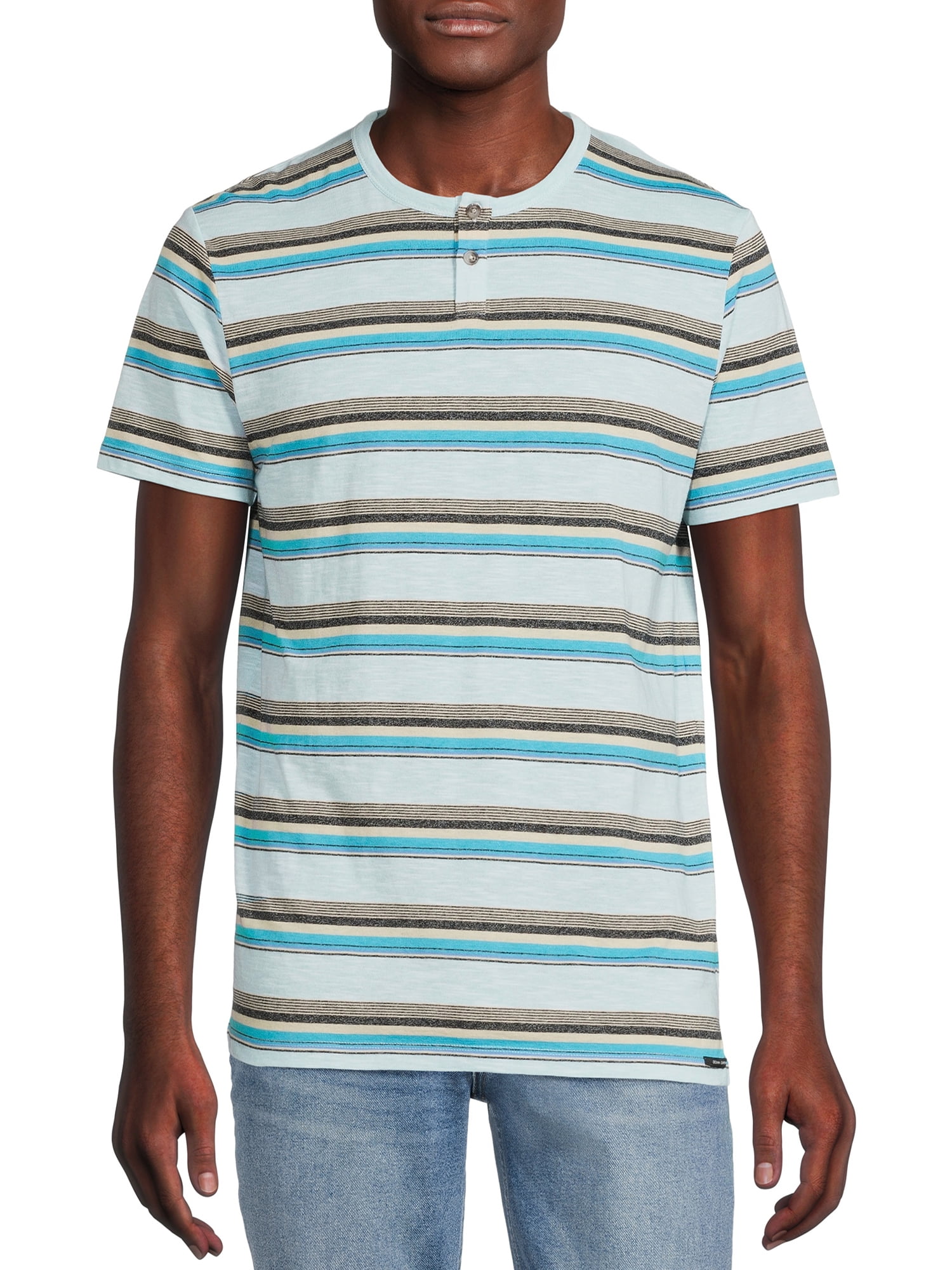 Striped Henley Shirt with Short Sleeves 
