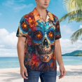 thumbnail image 3 of Susaid Colorful Floral Skull A Print Short Sleeve Shirts Button Down Casual Shirts Summer Beach Aloha Button Down Short Sleeve for Men ,X-Large, 3 of 7