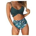 thumbnail image 2 of Puntoco Womens swimsuits clearance,Women Solid Printed Bikini Push-Up Pad Swimwear Set Swimsuit Beachwear Green, 2 of 9