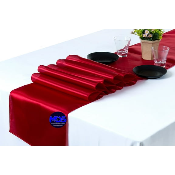 MDS Pack of 10 Wedding 12 x 108 inch Satin Table Runner for Wedding Banquet Decoration -Apple Red