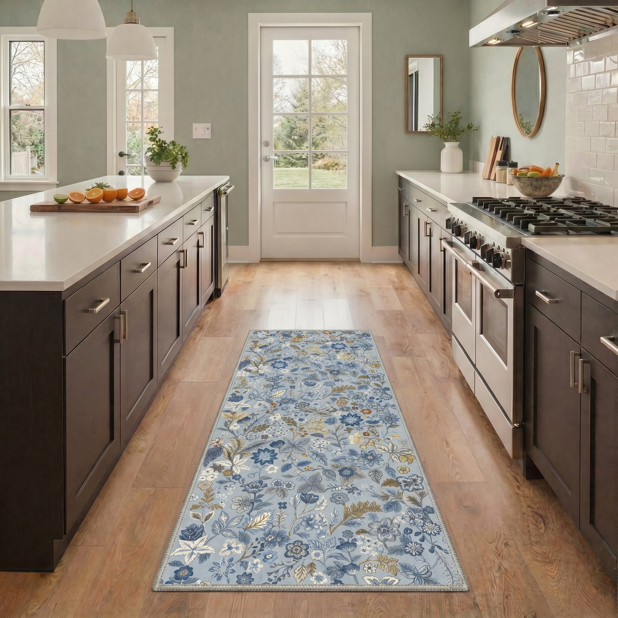 KUETH 8X10 Vintage Floral Area Rugs Machine Washable Rugs for Living Room, Non Slip Flat Pile Rug with Rubber Backing, Boho Rug for Entryway Bedroom Dining Room Home Office
