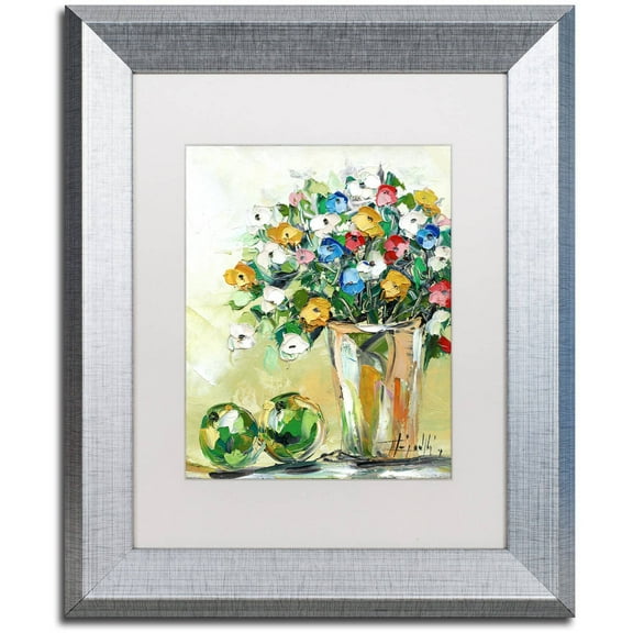 Trademark Fine Art "Spring Flowers in a Vase 5" Canvas Art by Hai Odelia, White Matte, Silver Frame