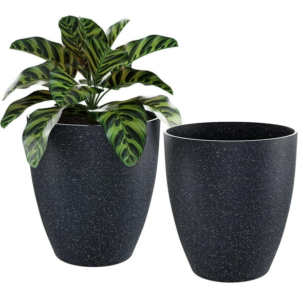 QCQHDU Plant Pots Set of 2 Pack,10 Inch Plant Pot for Indoor and Outdoor Plants with Drainage Hole,Flower Pots Modern Decorative Planter for Garden Plants (Grey)