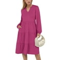 thumbnail image 2 of UVN Fall Dresses for Women Long Sleeve V Neck Midi Dress Casual Loose Flowy Swing Tiered Dress with Pockets, 2 of 8