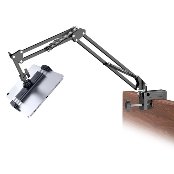 Tablet Stand iPad Stand for Desk, iPad Holder Clamp Mount, 360° Adjustable Arm Mount for iPad Pro/Air/Mini, Kindle, Galaxy Tabs, 4.7"-15.6" Tablets, for Kitchen, Work, Video Call, Bed