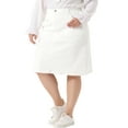 thumbnail image 1 of Falda de mezclilla para mujer de tallas grandes Agnes Orinda con bolsillos laterales, cintura elástica, abertura trasera y vuelo, talla 3X, blanca, 1 of 7