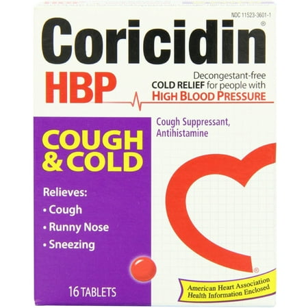 Coricidin HBP Antihistamine Cough & Cold Suppressant Tablets, 16 Tablets (Pack of (Best Cough Suppressant For Sleep)