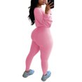 thumbnail image 3 of LUXUR Ladies Elastic Waist Sweatsuits Cropped Running Two Piece Outfit Pink M, 3 of 3