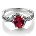 thumbnail image 2 of Gem Stone King 925 Sterling Silver Red Created Ruby Jewelry Ring for Women (2.13 Cttw, Oval 8X6MM, Size 5), 2 of 4