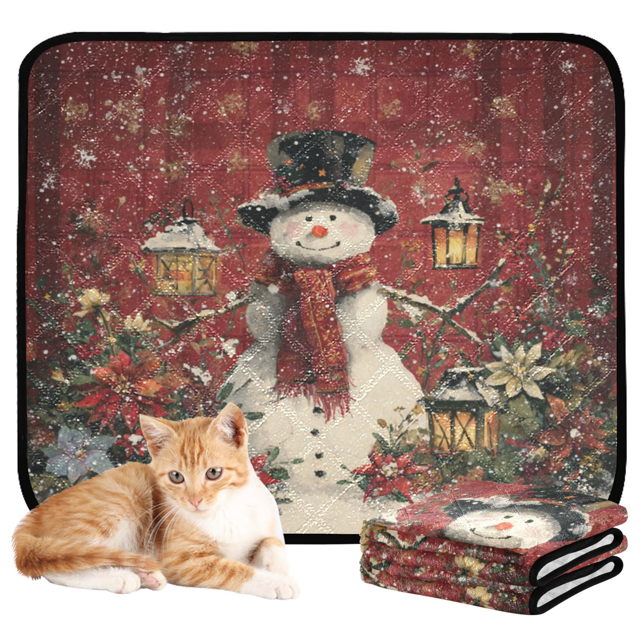 Qxltty Friendly Snowman Cat litter Pads Pet Set of 2 Diaper Mats Center Anti-leakage Layer Absorbent Soft and Comfortable