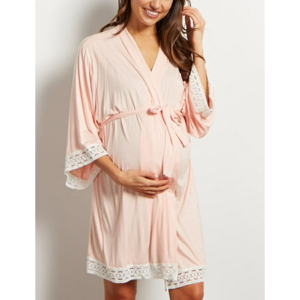 VOIANLIMO Women Maternity Sleepwear Pregnant Lace Stitching Nightgown  Breastfeeding Robes Pregnancy V Neck Nightwear S-3XL 
