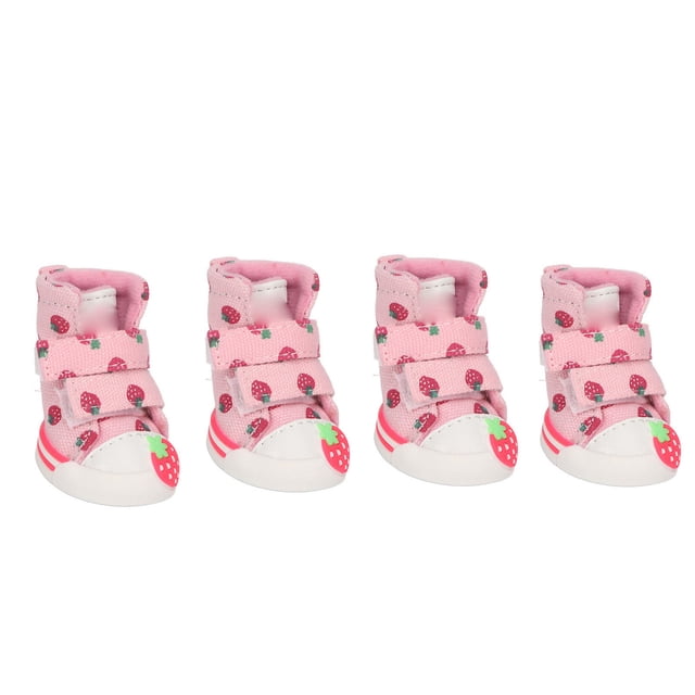 Botas de Perro, 4pcs Lienzo transpirable Zapatos de PERRO Lindo Strawberry Botas de Perro y Protectores de la Pata, Antideslizante Botines de Perros