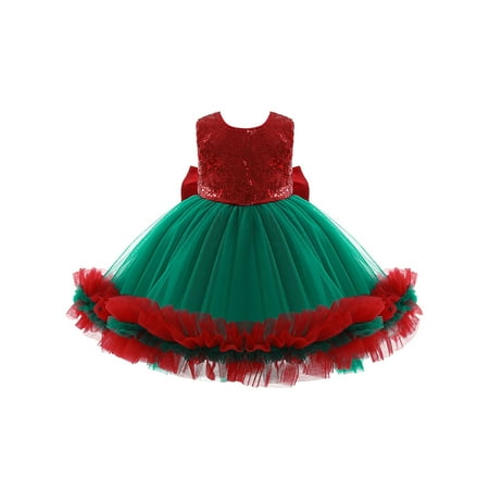 

Baloco Christmas Kids Girls Sequin mesh Lace Bowknot Princess Tutu Dress Evening Party Dresses Xmas Ball Gown
