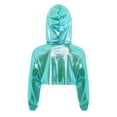 thumbnail image 2 of inlzdz Kids Girls Metallic Shiny Jazz Hip Hop Dance Crop Top Long Sleeve Cropped Hoodies Sweatshirts Light Green 12, 2 of 4