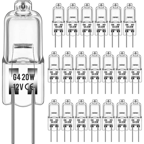 Luniquz G4 Low Voltage Halogen Bulbs - 20 Watt Small Light Bulb – 12V Landscape Light Bulbs 20W Bi-Pin Bulb for Under Cabinet Puck Light, Chandeliers, Track Lighting - Warm White 2700K - 50 Pack
