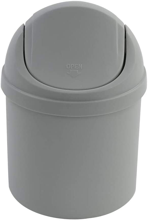   White Zerdyne Plastic Mini Trash Can with Swing-Top Lid Desktop Garbage Bin 0.7 Gallon