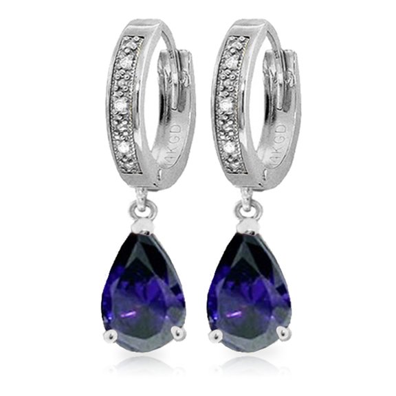 Galaxy Gold 14K White Gold 3.53 CTW Natural Diamonds and Sapphire Hoop Earrings - September Birthstone - Truth & Nobility - Fine Jewelry for Women