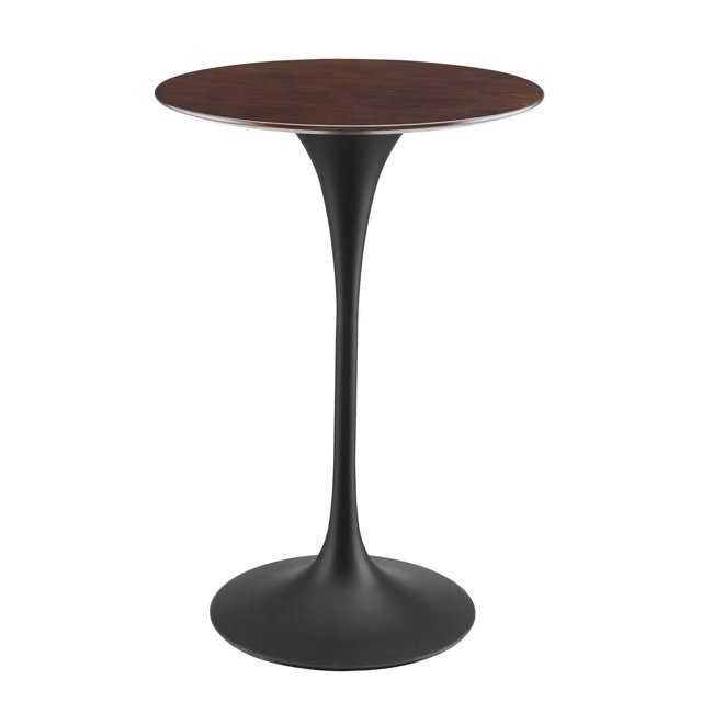 Modway Lippa Table de Bar Ronde 28 Pouces Grain de Bois Style Mi-Siècle Moderne en Noyer Cerisier Noir