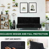 SHANNA Velvet Futon Cover Stretch Armless Sofa Bed Slipcover Full Size Couch Cover Thick Velvet Fabric Sofa Shield Futon Cover ( Black )