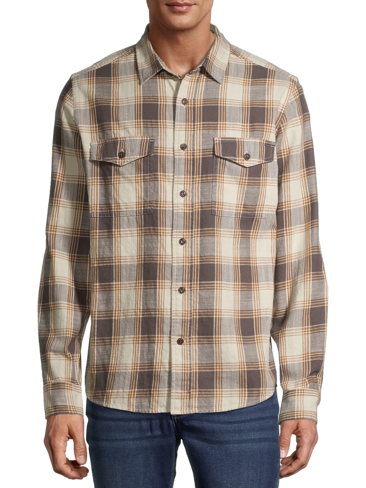 George Men's and Big Men's Textured Plaid Long Sleeve Shirt - Walmart.com
