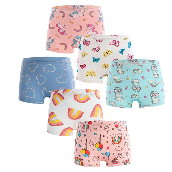 Godderr Baby Kids Cartoon Boxer Briefs Underwear for Baby Girls,Skin-Friendly Soft Shorts Toddler Panties 3 Pack Briefs Four Corners Shorts for 2-12Y