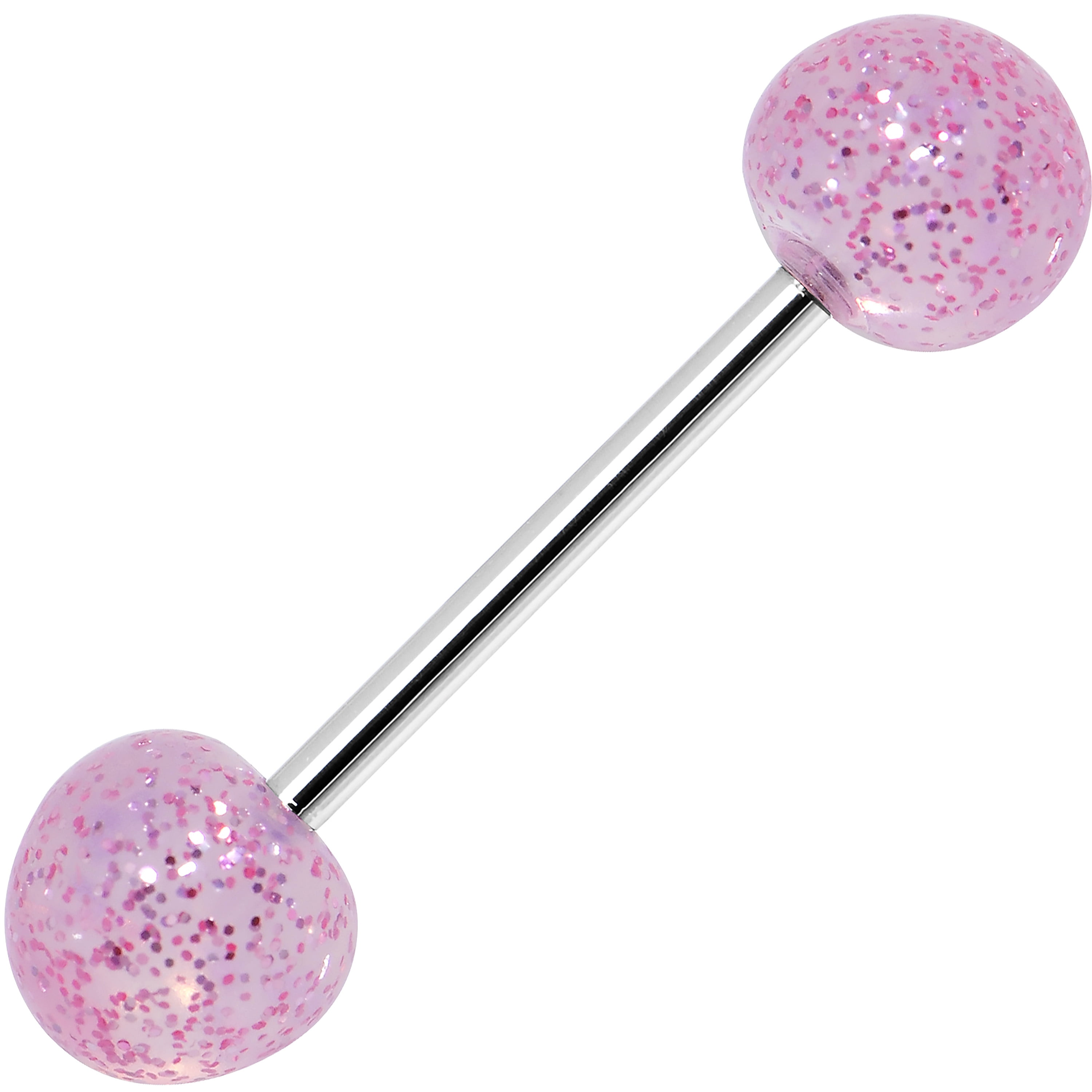 Clear Pink Resin Ultra Glitter Barbell Tongue Ring