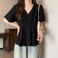 thumbnail image 4 of Blouses for Women Dressy Casual Oversize Short Sleeve V Neck T Shirts Ruffle Summer Tunics 2025 Womens Clothes, 4 of 5