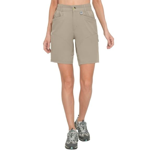 Mapamyumco Womens Hiking Cargo Shorts, Quick Dry 9 Inch Cargo Shorts Women for Golf Hiking Travel, Stretch Lightweight with 9 Pockets Khaki XL