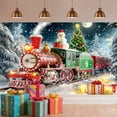 thumbnail image 3 of 8X6ft Christmas Winter Forest backdrop, Winter Snow Forest Night Fairytale Red Green Santa Claus Train with Snowman Gifts Christmas Backdrop Background Holiday Party Photo Booth Studio Props, 3 of 5