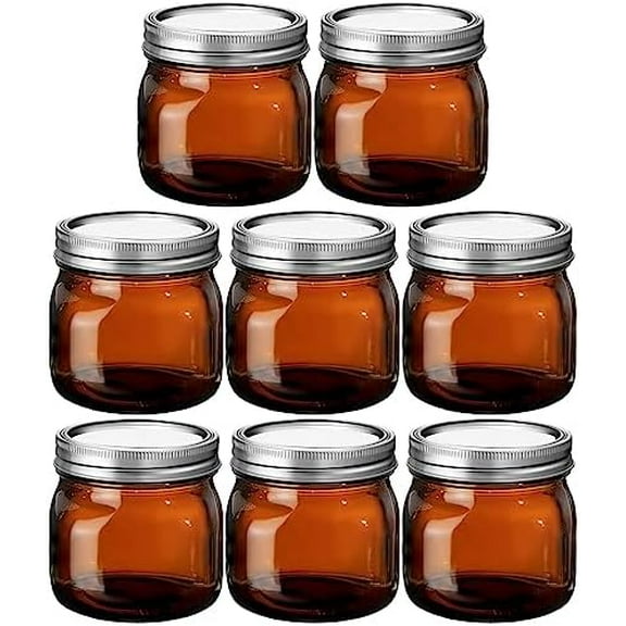 8 Pieces Glass Mason Jars 16 oz Wide Mouth with Airtight Lids Dye Glass Canning Mason Jars Suitable for Pickle Fermenting Preserving Jam$$Home Decor, Kitchen, & Other