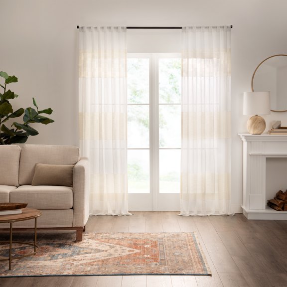 Mercantile Gilson Rod Pocket/Back Tab Striped Light Filtering Window Panel, Ivory, 50x63