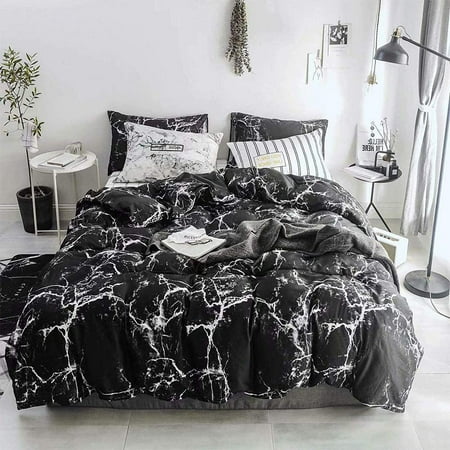 

Black Marble Comforters Full Women Men Black And White Marble Bedding Sets Cotton Adults Modern Black Abstract Streaks Quilts Organic Luxury Gothic Chic Blankets Soft Aesthetic Boho Black Bed