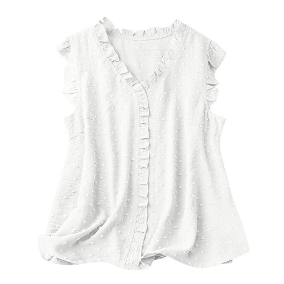 cfhntfmh Sleeveless Tank Tops for Women Cap Sleeve Fashion Shirts Summer Lounge Ruffled Hem V Neck Comfy Blouses