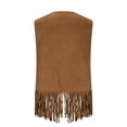thumbnail image 4 of Amidoa Womens Coats Western Suede Brown Open Front Vest Fringe Sleeveless Solid Waistcoat Womens Jackets Trendy L, 4 of 5