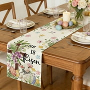 Yhmxh Easter Rabbit Eggs Table Runner 13x48 Inch Spring Holiday Table Runners, Watercolor Flower Bunny Table Cover, Rustic Table Decoration for Kitchen Dining Room Home Party