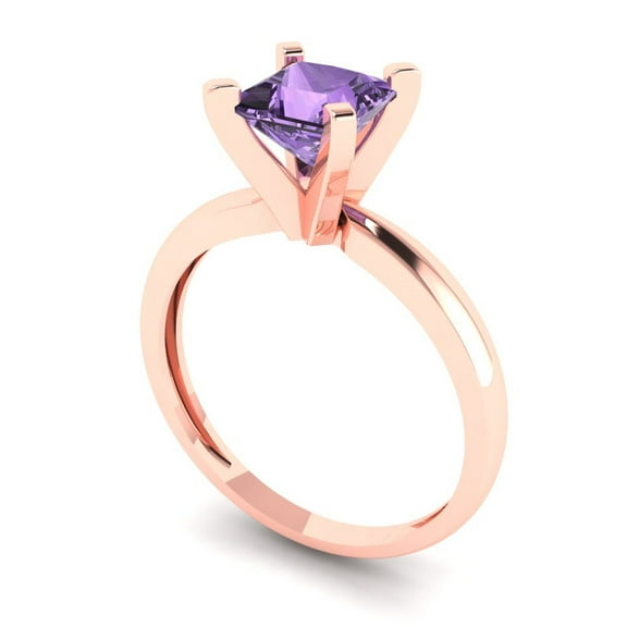 1.0ct princess cut alexandrite 18k rose gold Bridal Wedding Engagement Promise Anniversary Ring for Women size 5.25
