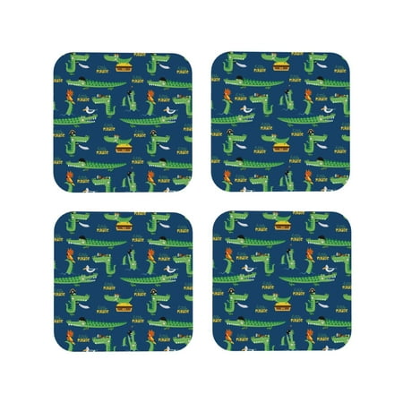 

Tideii Little Pirate Crocodile for Leather Coasters 4 Pieces Anti-fouling and Anti-scalding Decorative Coasters Suitable for Restaurants Kitchens Coffee Shops-Square